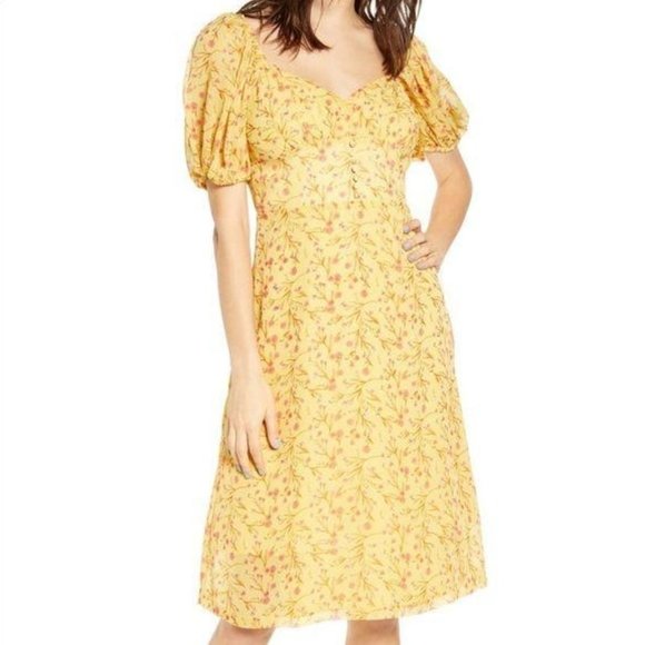 J.O.A. Puff Sleeve Bustier A-Line Dress Yellow M N